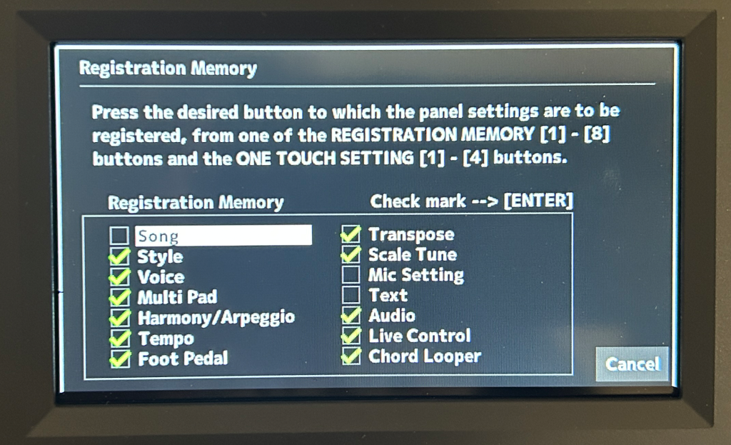 PSR-SX620: Registration Options